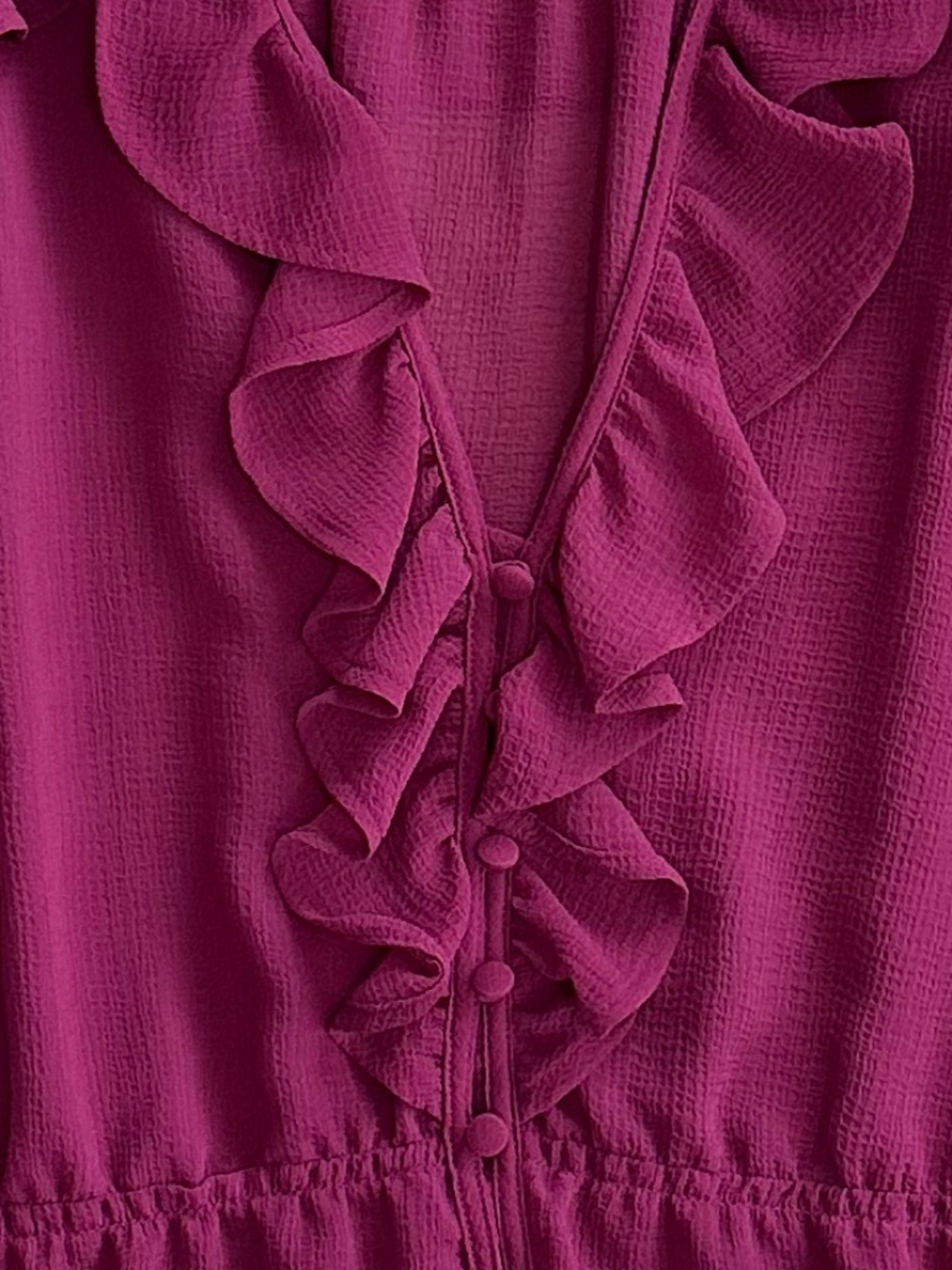 Anthropologie Sheer Ruffled V-Neck Blouse Berry XL Cropped Flowy Lightweight - Picture 5 of 15